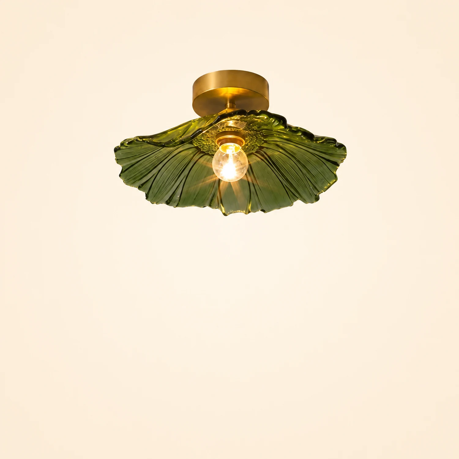 Carins Art Deco Flower Glass Flush Mount Ceiling Light Clear/Green - Lumpaz
