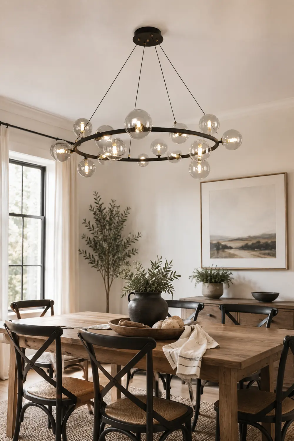 Valentina Modern Glass Globe Ring Chandelier, Gold/Black - Lumpaz