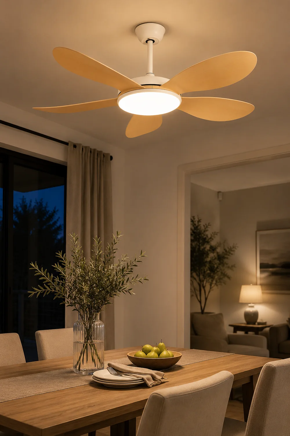 Ozawa 5-Blade Modern Wood DC Ceiling Fan with Light, 47.2''/51.2'' - Lumpaz