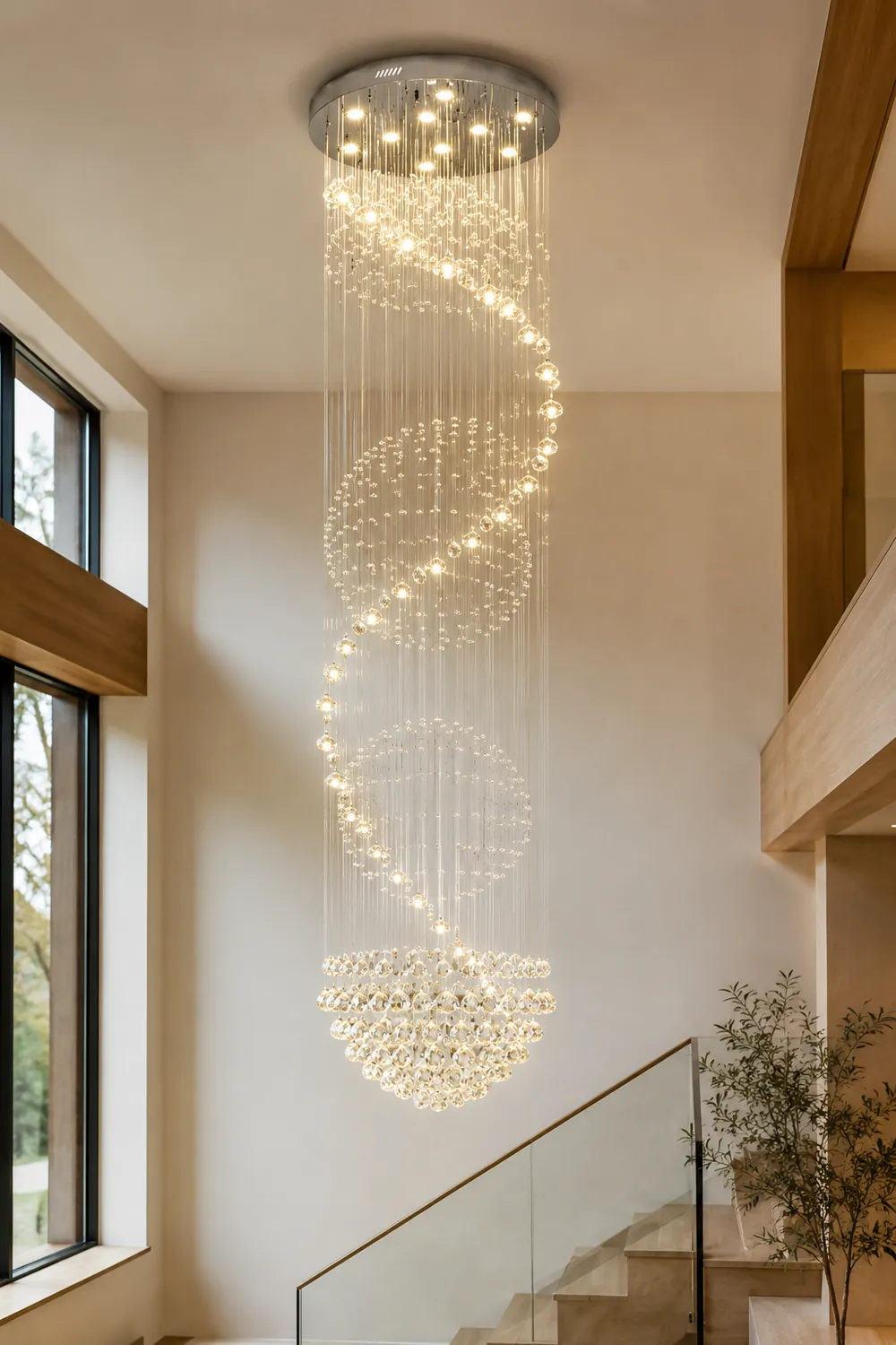 Hailie Luxury Spiral Cascading Crystal Chandelier, Chrome - Lumpaz