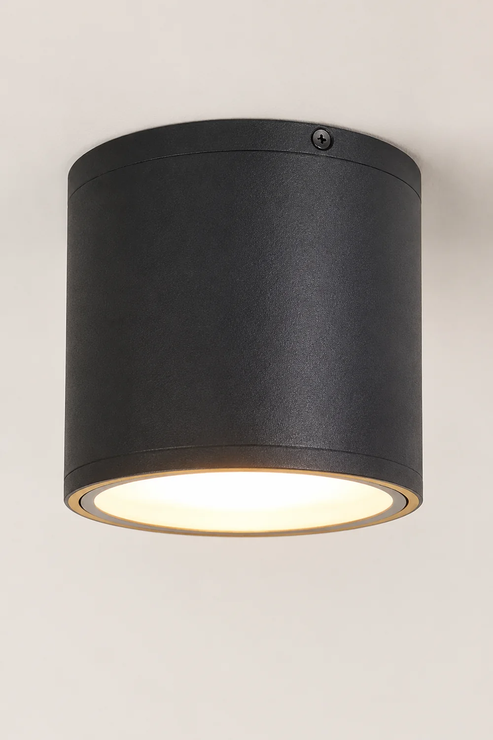 Orr Modern Black Cylindrical Flush Mount Ceiling Light, Metal/Glass - Lumpaz