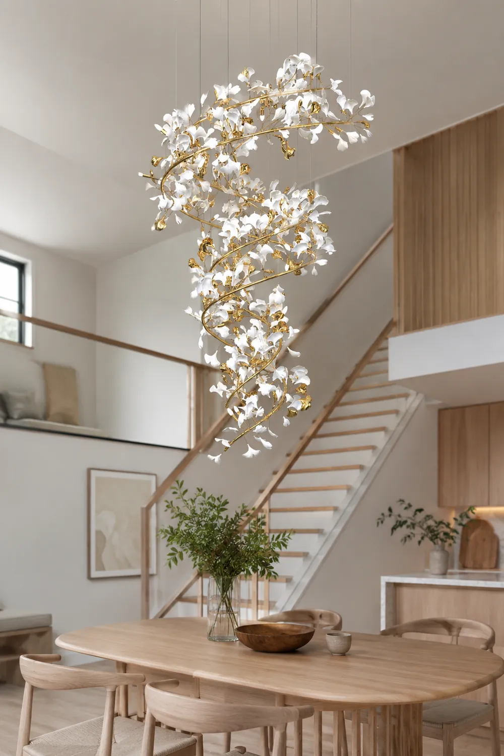 Ophelia AntGlo Modern Gold Staircase Chandelier, Metal & Ceramic - Lumpaz