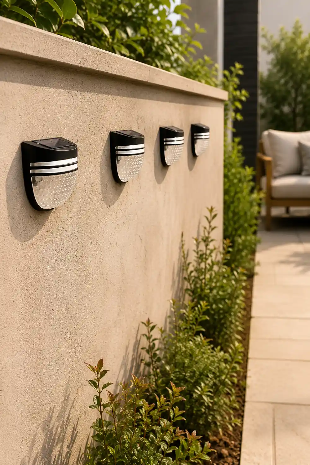 Modern Solar-Powered Black Wall Fence Lights, 4-Pack - Lumpaz