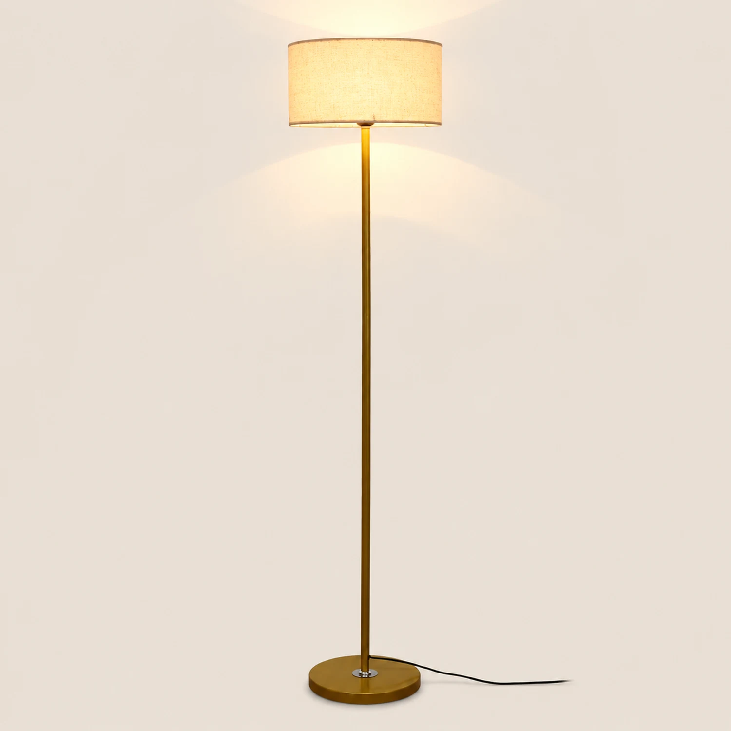 Eryn Floor Lamp Cylinder Modern, Metal/Fabric, Black/White/Gold, Bedroom - Lumpaz