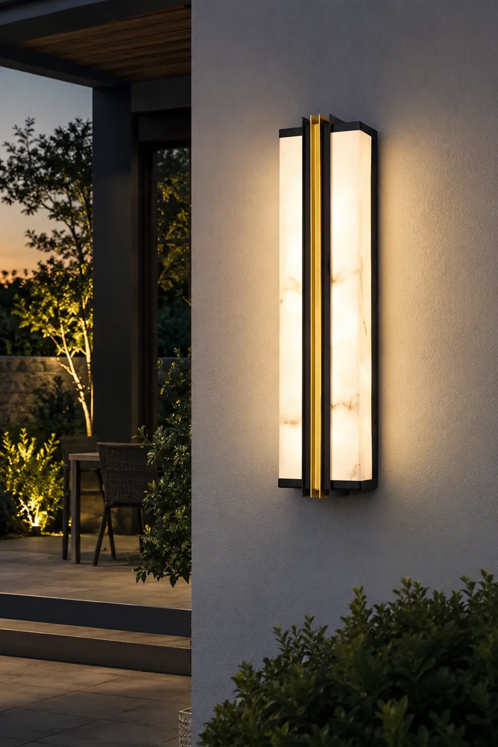 Modern Black LED Indoor/Outdoor Wall Lights with Resin Marble Shade复制 - Lumpaz
