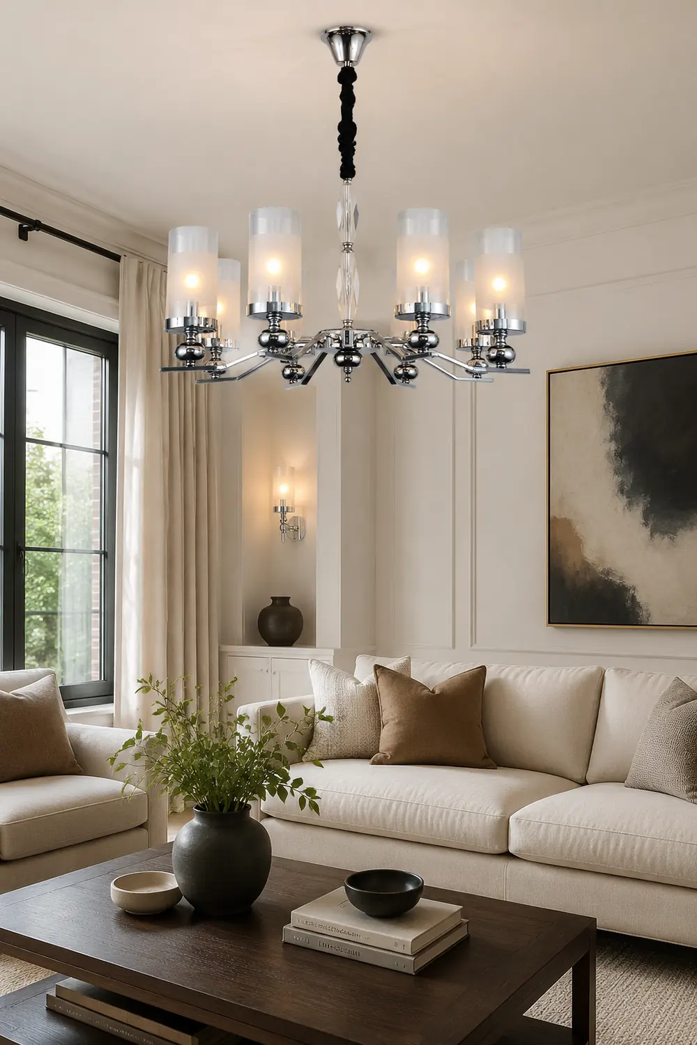 Alessio Retro Silver Metal/Glass Chandelier/Wall Lamp, Living Room - Lumpaz