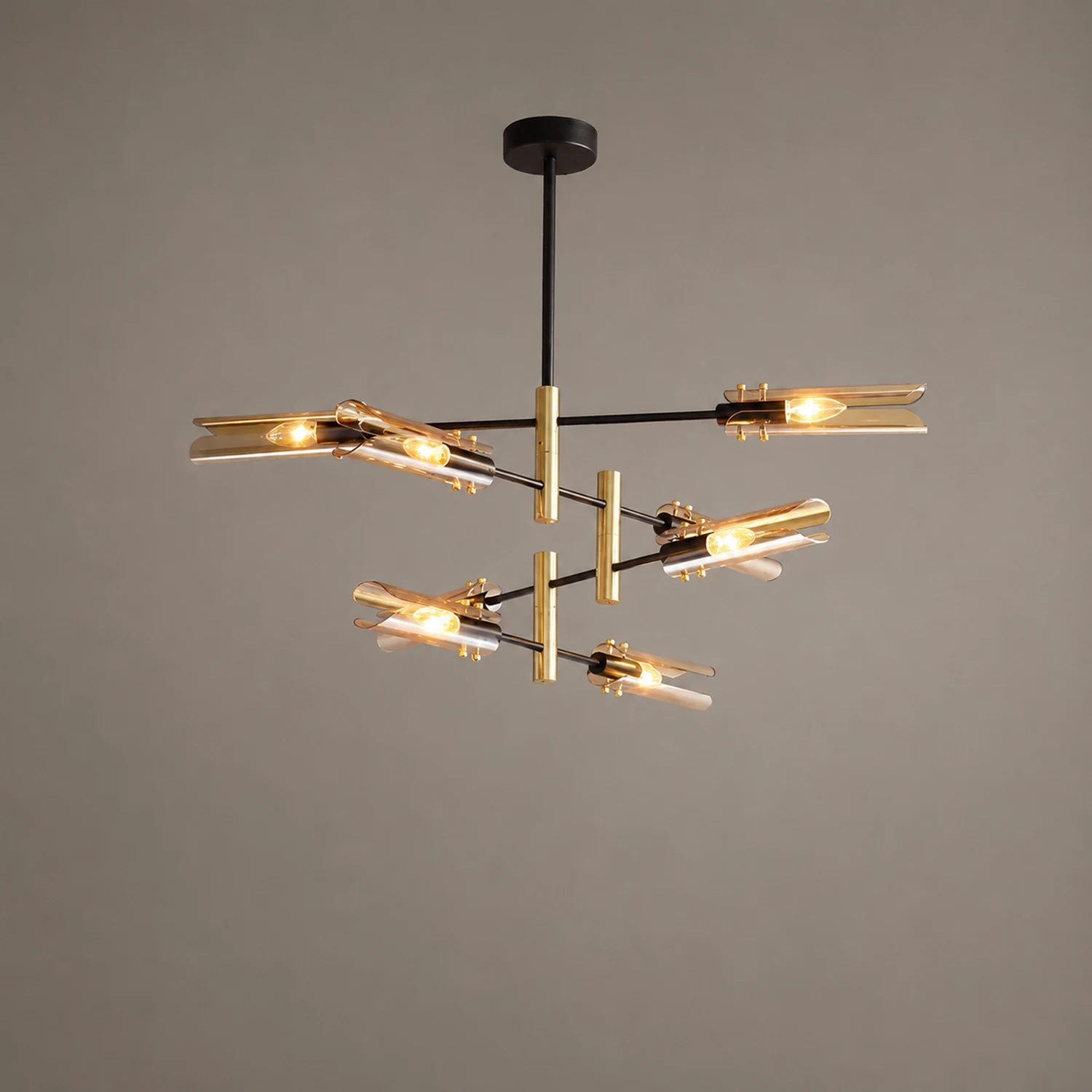 Sanna Modern Metal/Glass Semi-Flush Mount Ceiling Light, Gray/Amber - Lumpaz