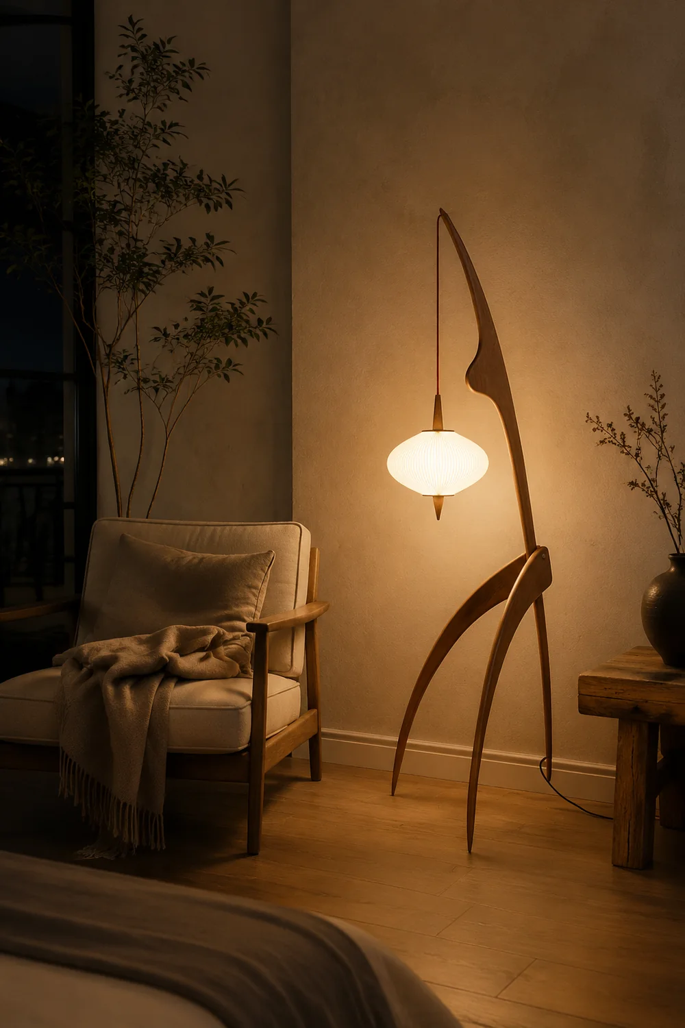 Renée Floor Lamp, Artificial Paper & Wood - Lumpaz