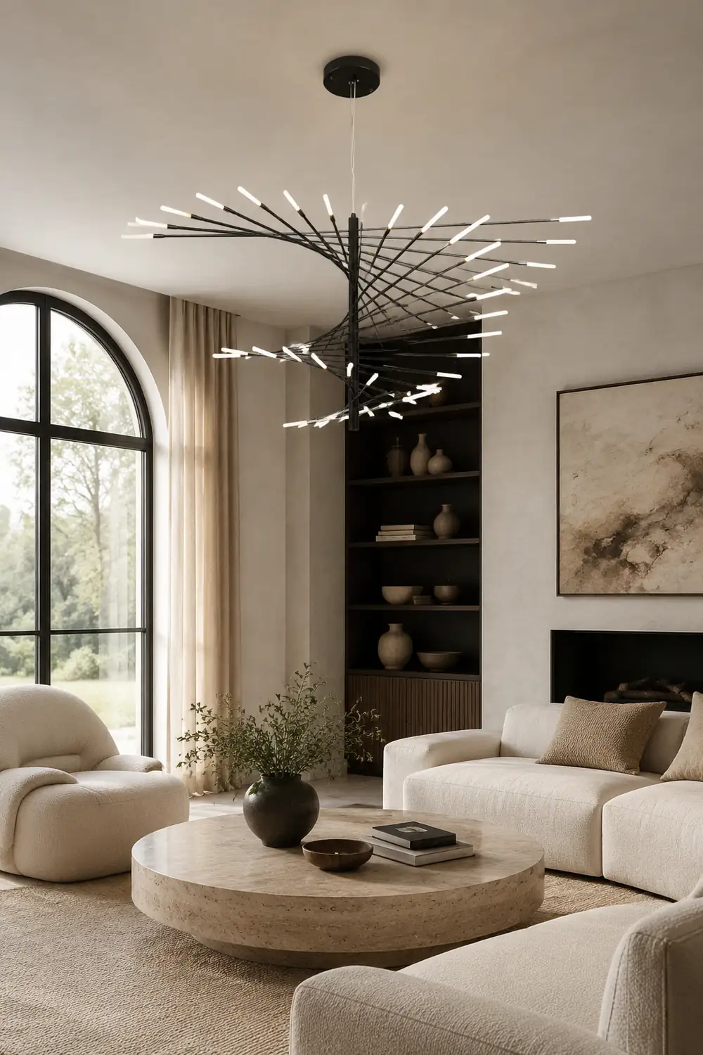 Lowry Modern Chandelier Black/Gold Metal/Acrylic Living Room - Lumpaz