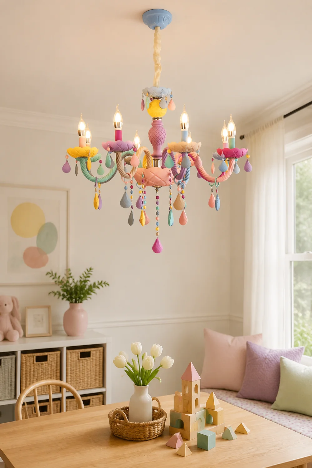 Morandi Modern Metal Colorful Chandelier for Children's Room, Living Room - Lumpaz