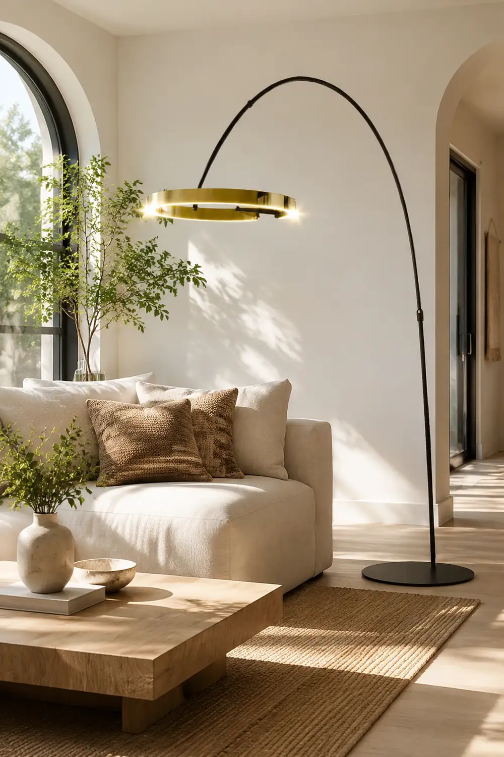 Edge Modern Ring Metal/Silicone Floor Lamp Black/Gold - Lumpaz
