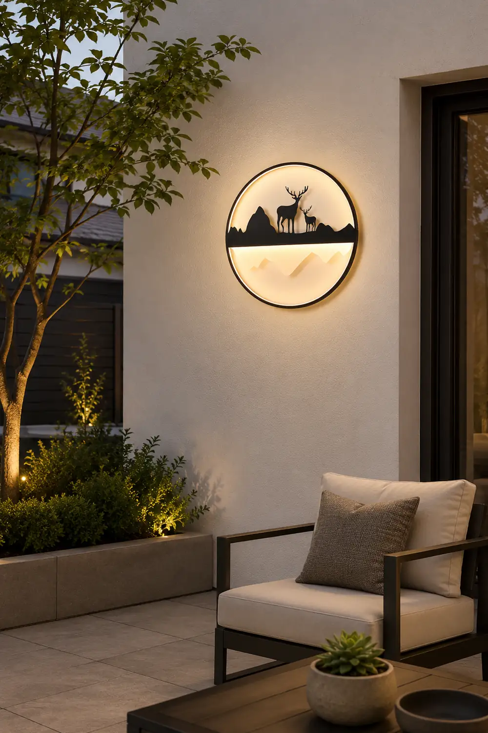 Round Mountain Scenery Silhouette Dimmable with Remote Outdoor Wall Lights - Lumpaz