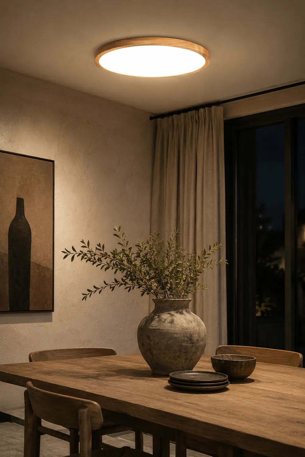 Ozawa Modern Wood Round Flush Mount Ceiling Lights Living Room - Lumpaz