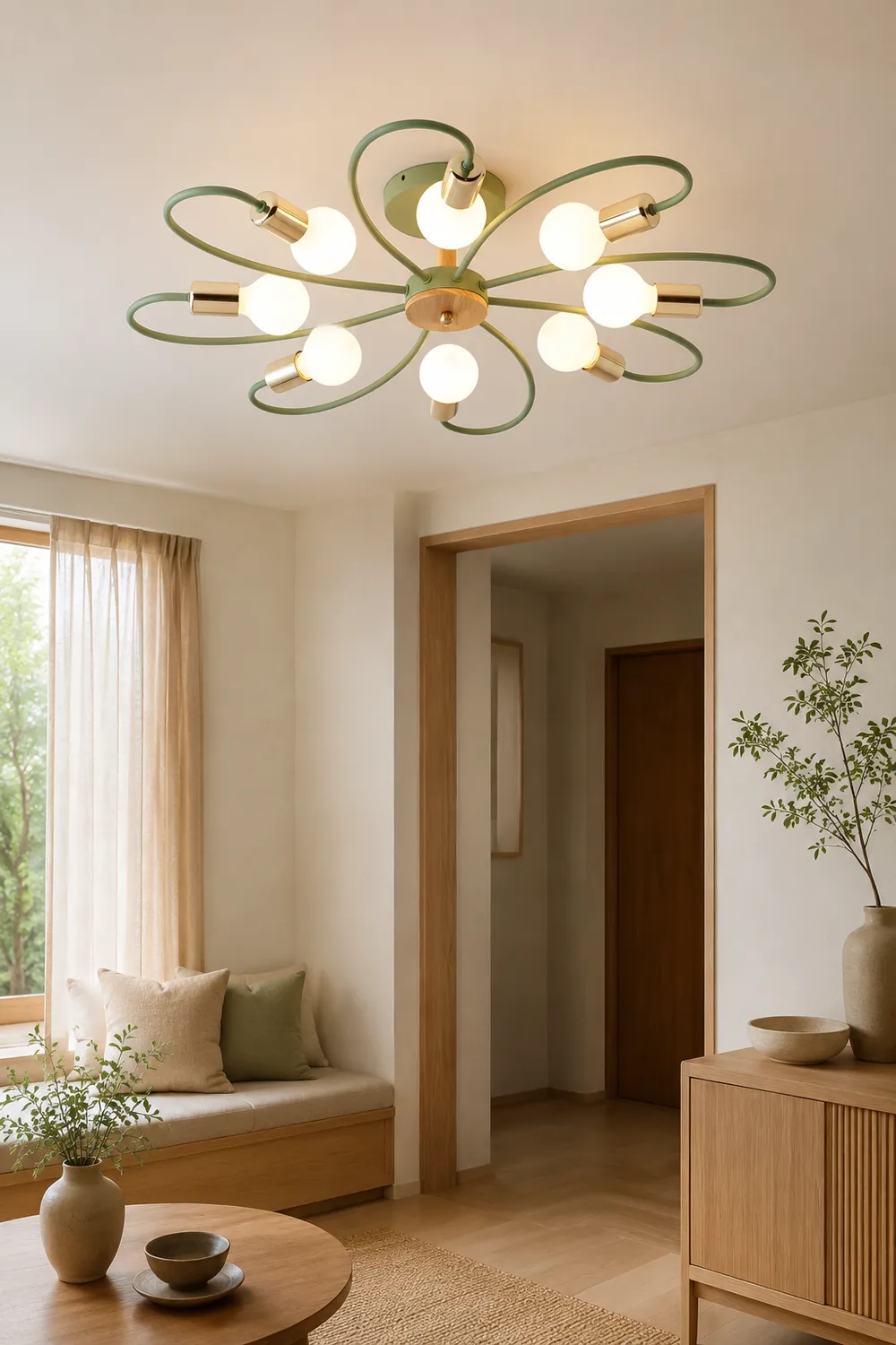 Lacey Elegant Metal/Glass Flush Mount Ceiling Light, Gray/Green - Lumpaz