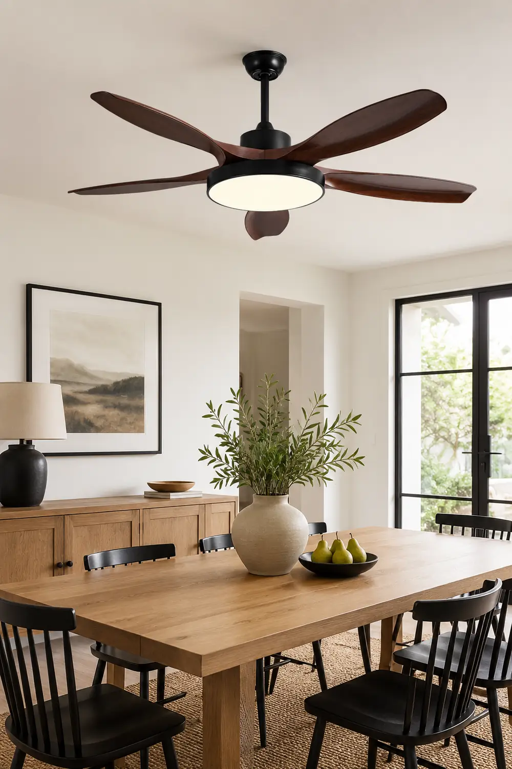 Ozawa Basic White & Black 5-Blade DC Ceiling Fan with Light, Wooden, 51'' - Lumpaz