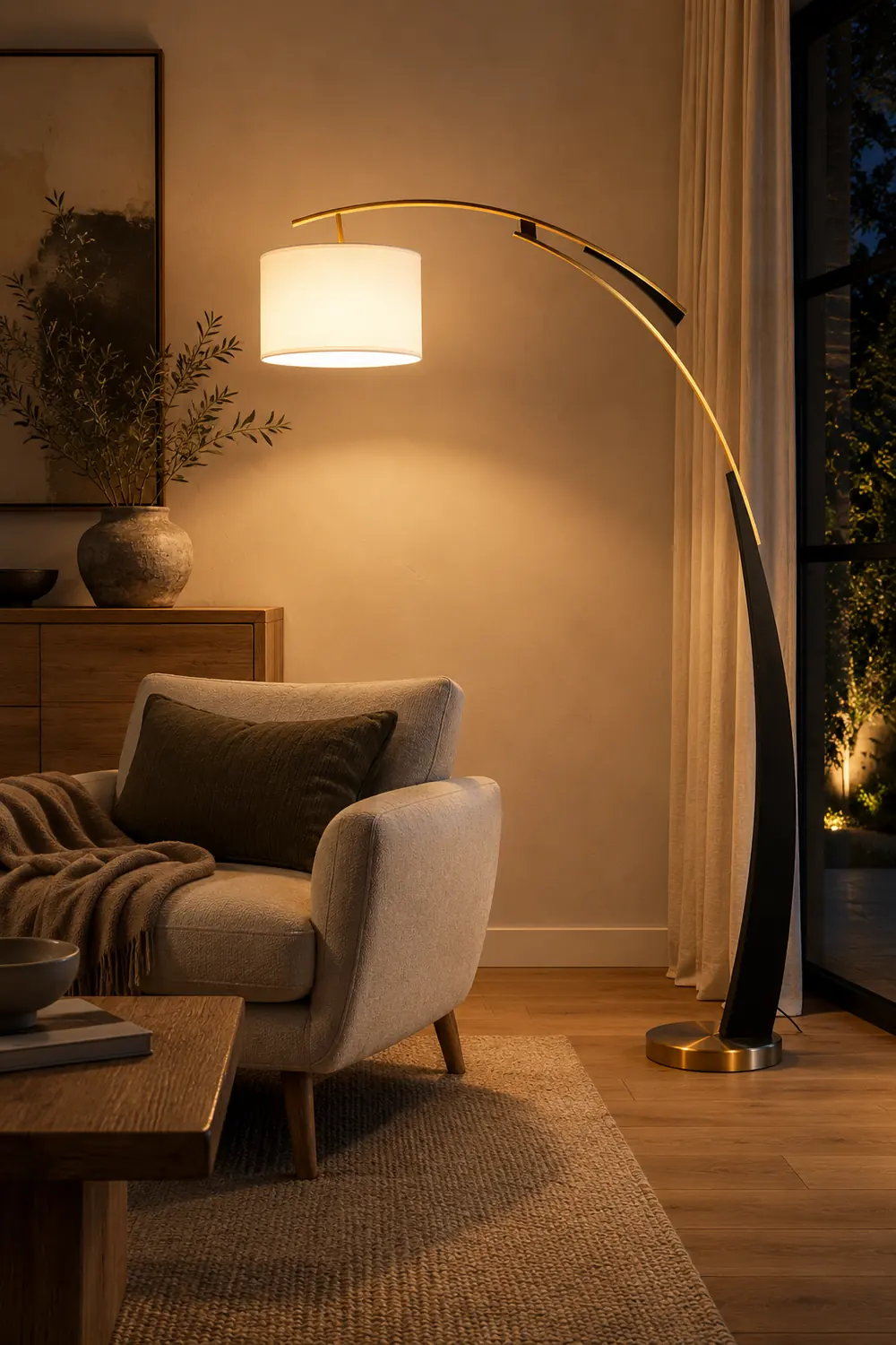 Salgado Floor Lamp 3 Color Temperature Switchable, Artificial Fabric/Metal - Lumpaz