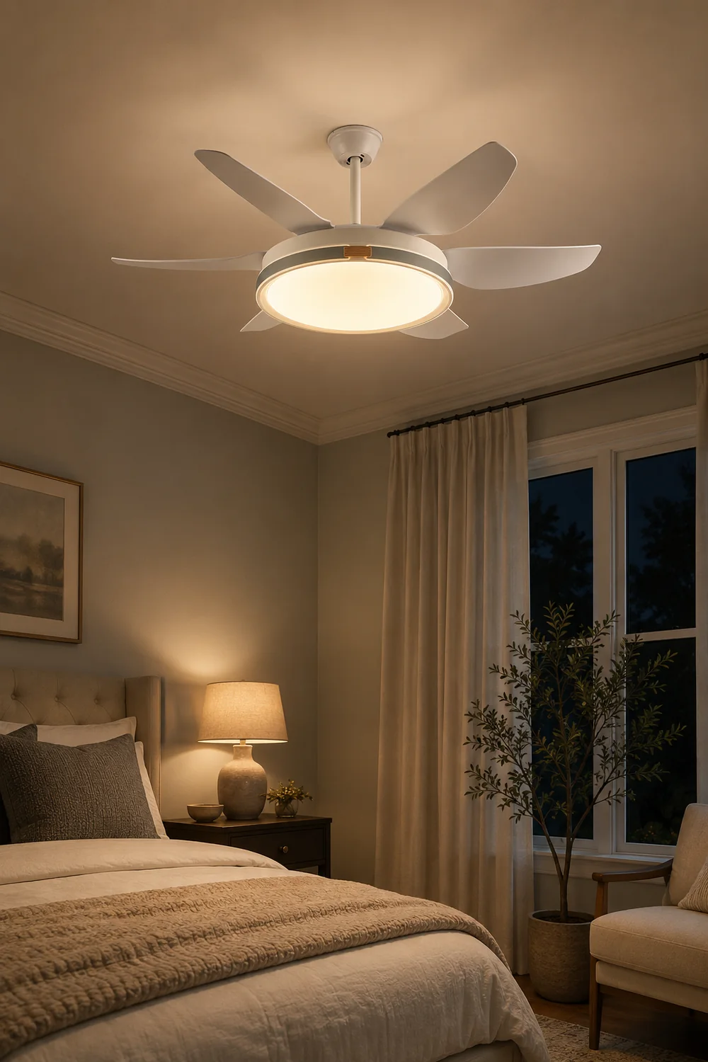 Haydn Modern 6-Blade DC Ceiling Fan with Light, White, 51'' - Lumpaz