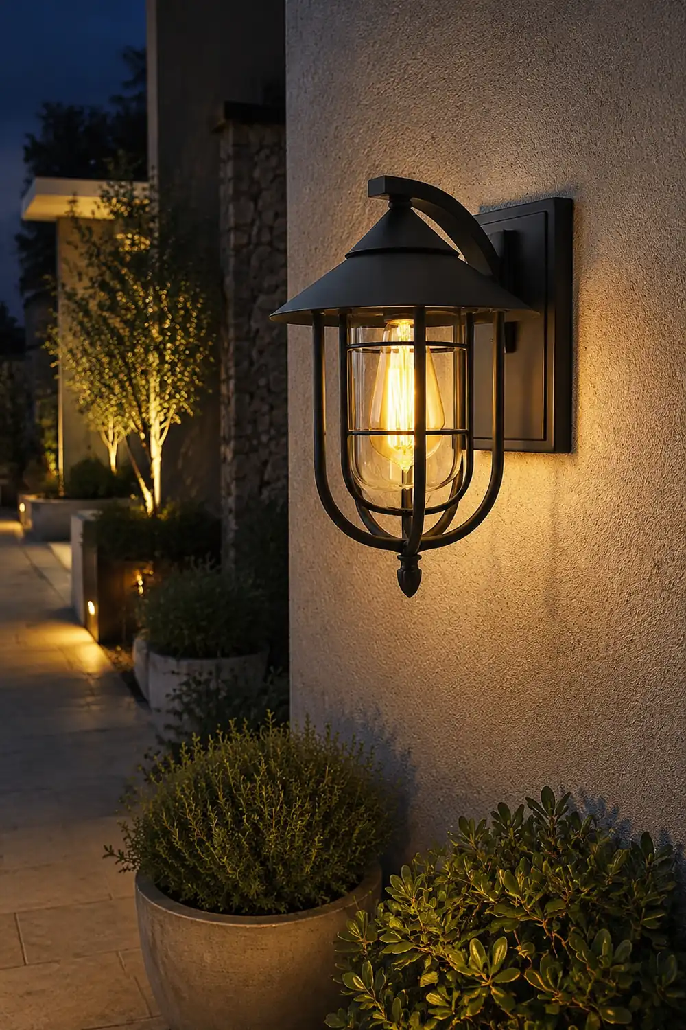 Waterproof Retro Iron Glass Motion Sensor Black Modern Outdoor Wall Lights - Lumpaz