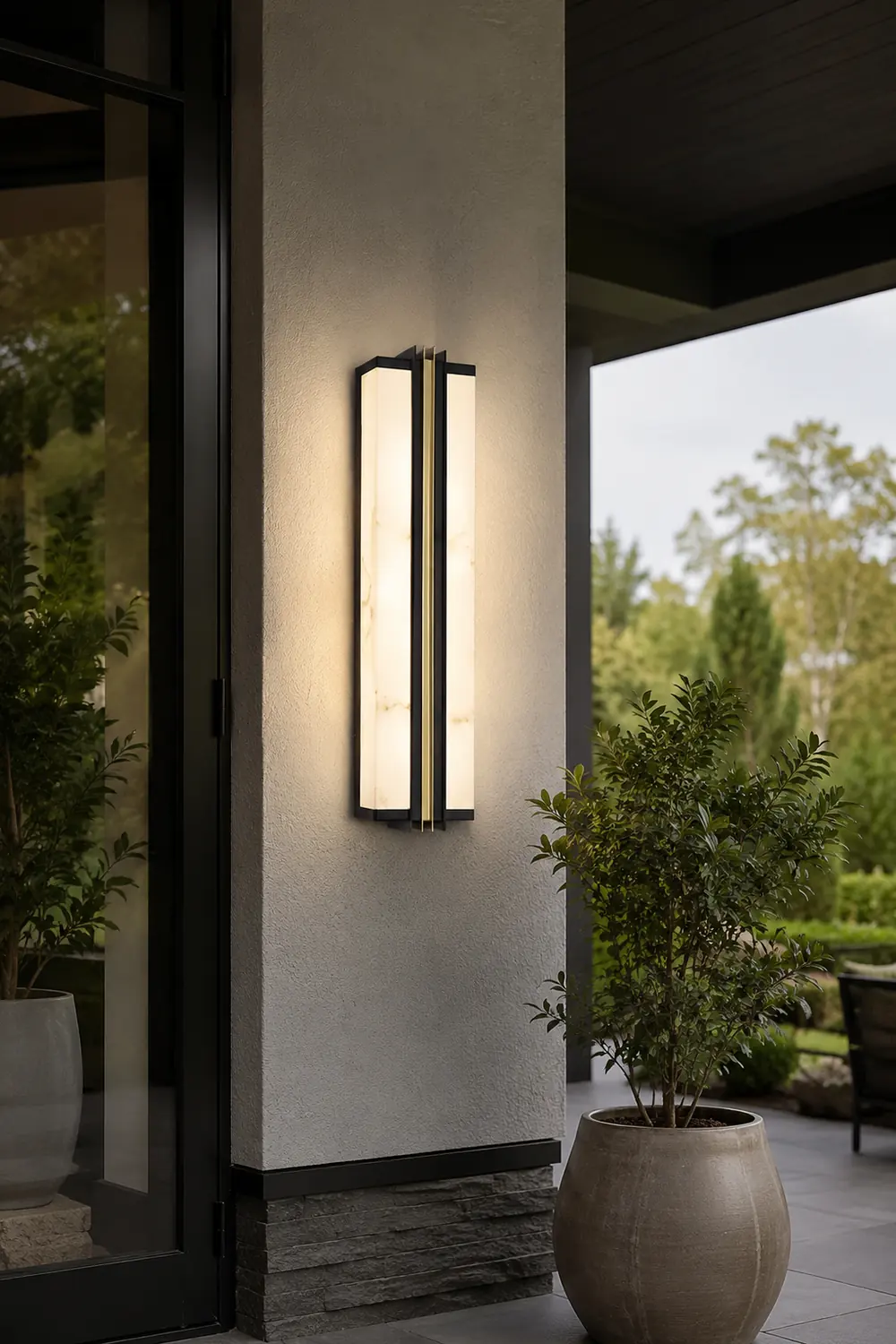 Modern Black LED Indoor/Outdoor Wall Lights with Resin Marble Shade - Lumpaz