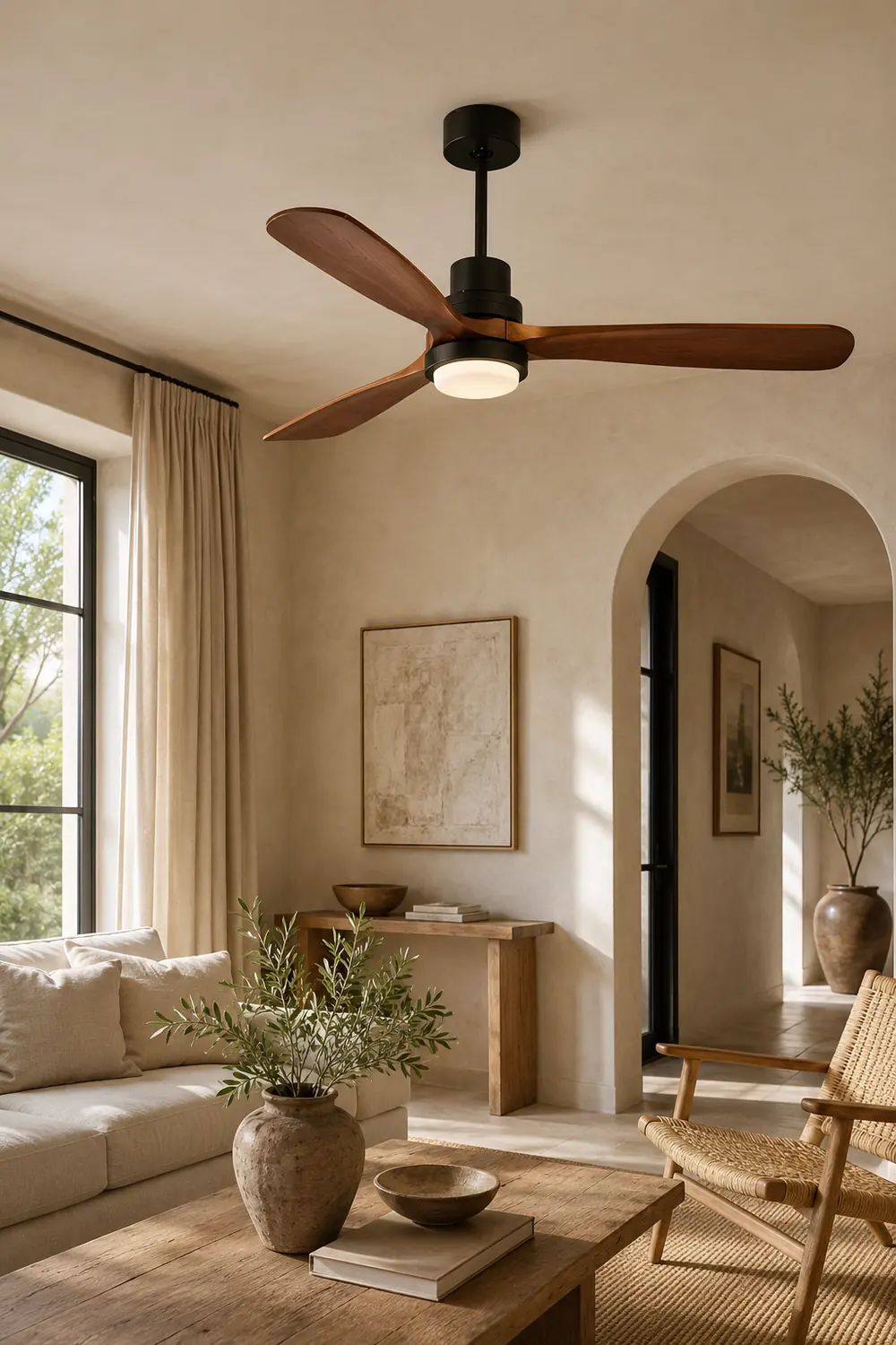 Haydn 3-Blade Black DC Ceiling Fan with Light, Metal & Wood, 52'' - Lumpaz