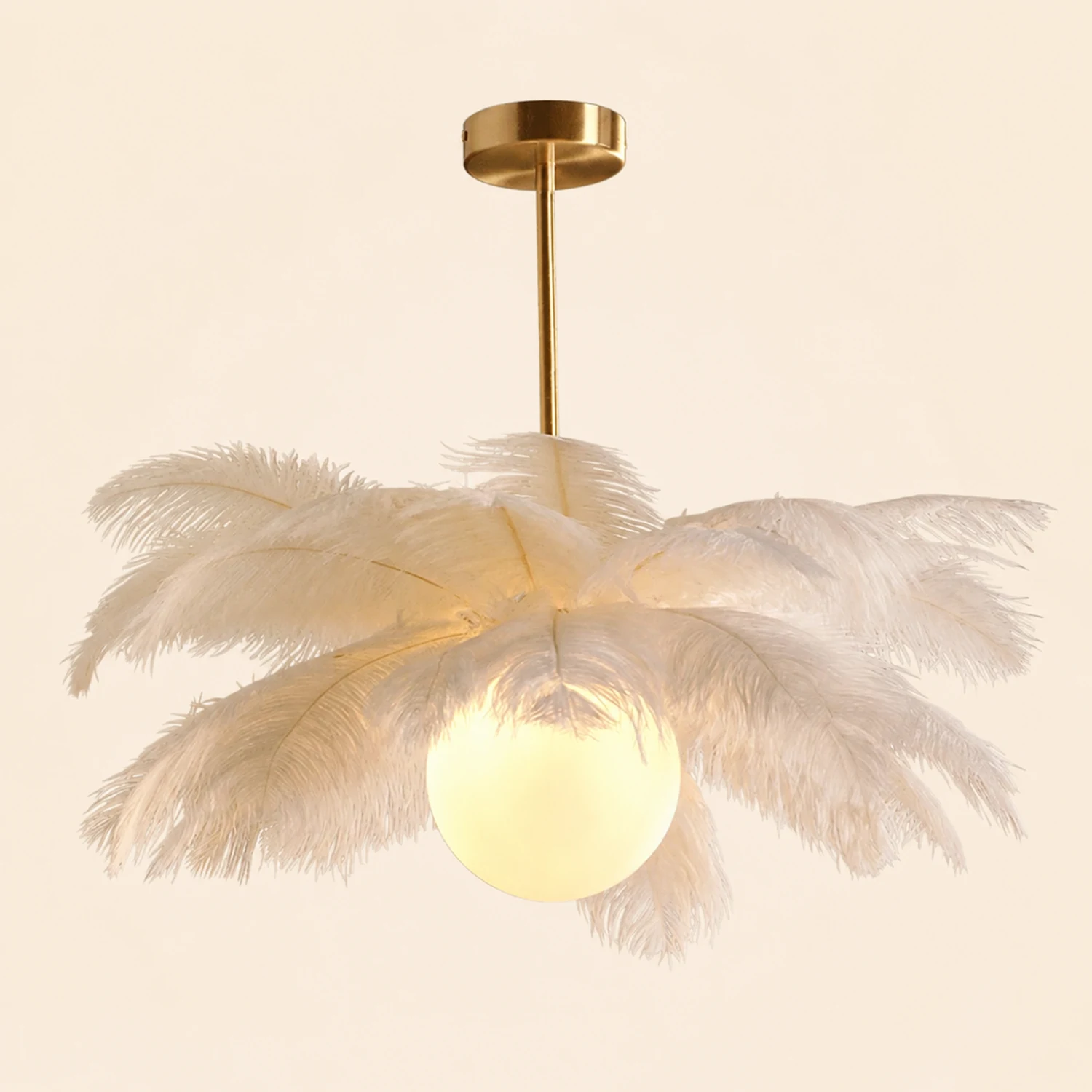 O'Moore Ostrich Contemporary Elegant Feather Chandelier, White - Lumpaz