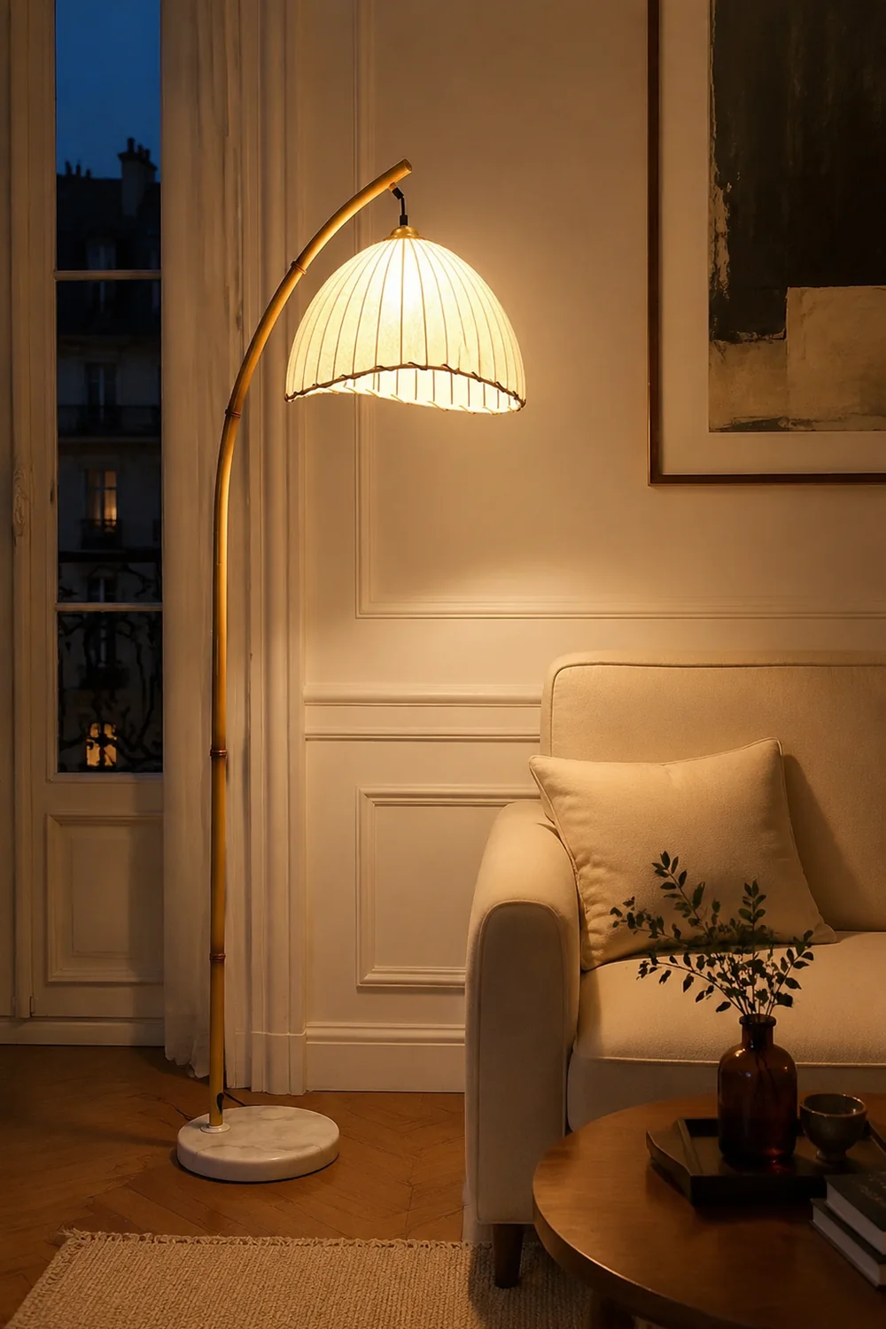 Ozawa Vintage Bamboo Shape Metal/Fabric Floor Lamp White - Lumpaz