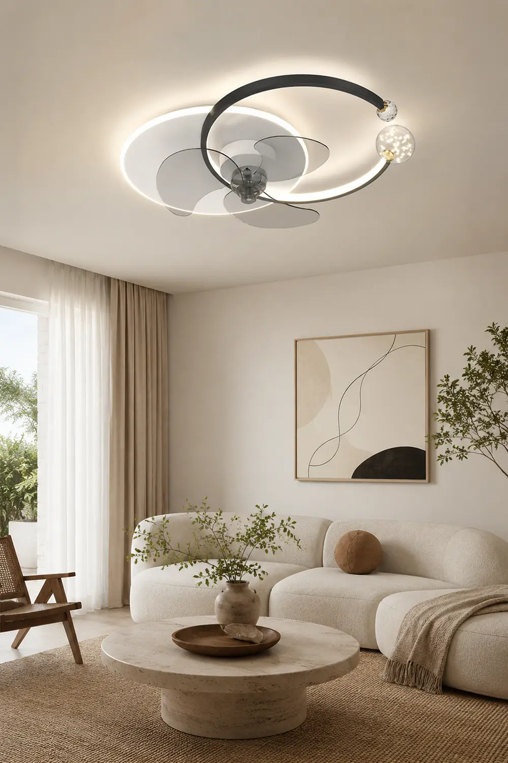 Madina Double-C Starry Ceiling Fan with Light, 2 Color, 24.5" - Lumpaz