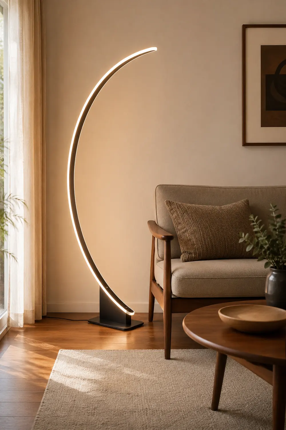 Edge Modern Minimalist Arched Metal Floor Lamp, Black - Lumpaz