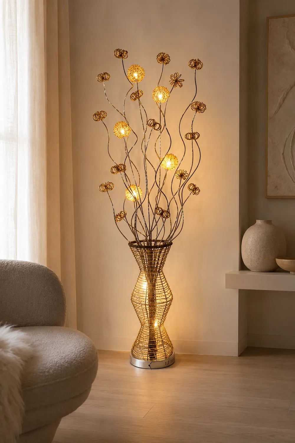 Bella Scandinavian Style Art Deco Handmade Metal Vase Gold Floor Lamp - Lumpaz