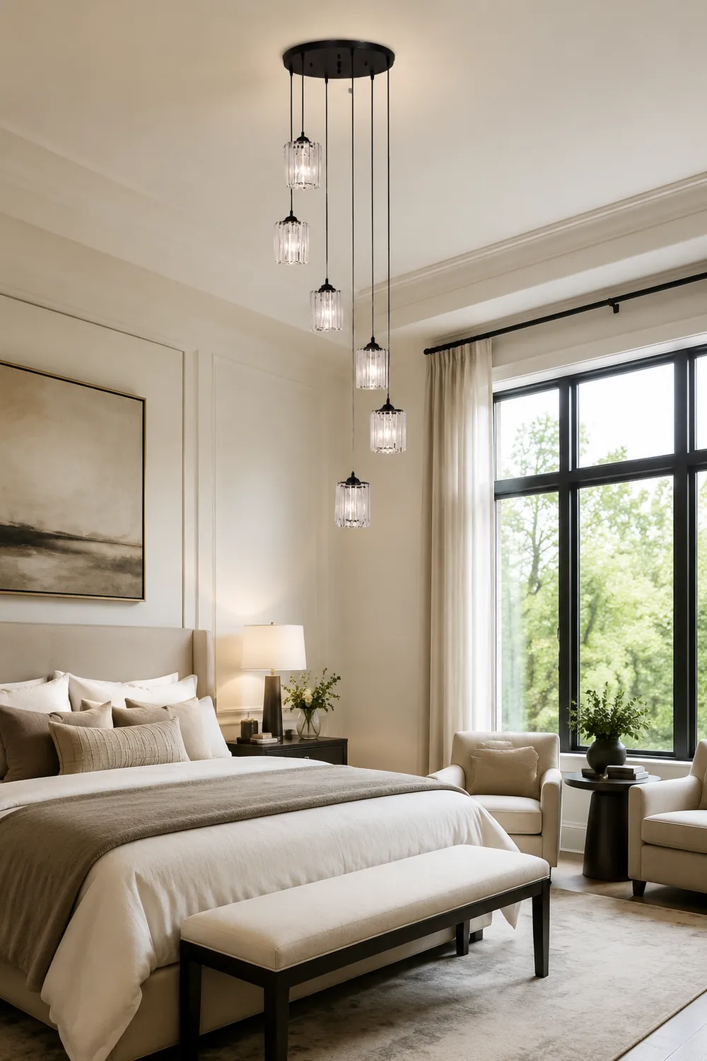 Kristy Modern Minimalist Metal/Glass Chandelier Black Living Room - Lumpaz