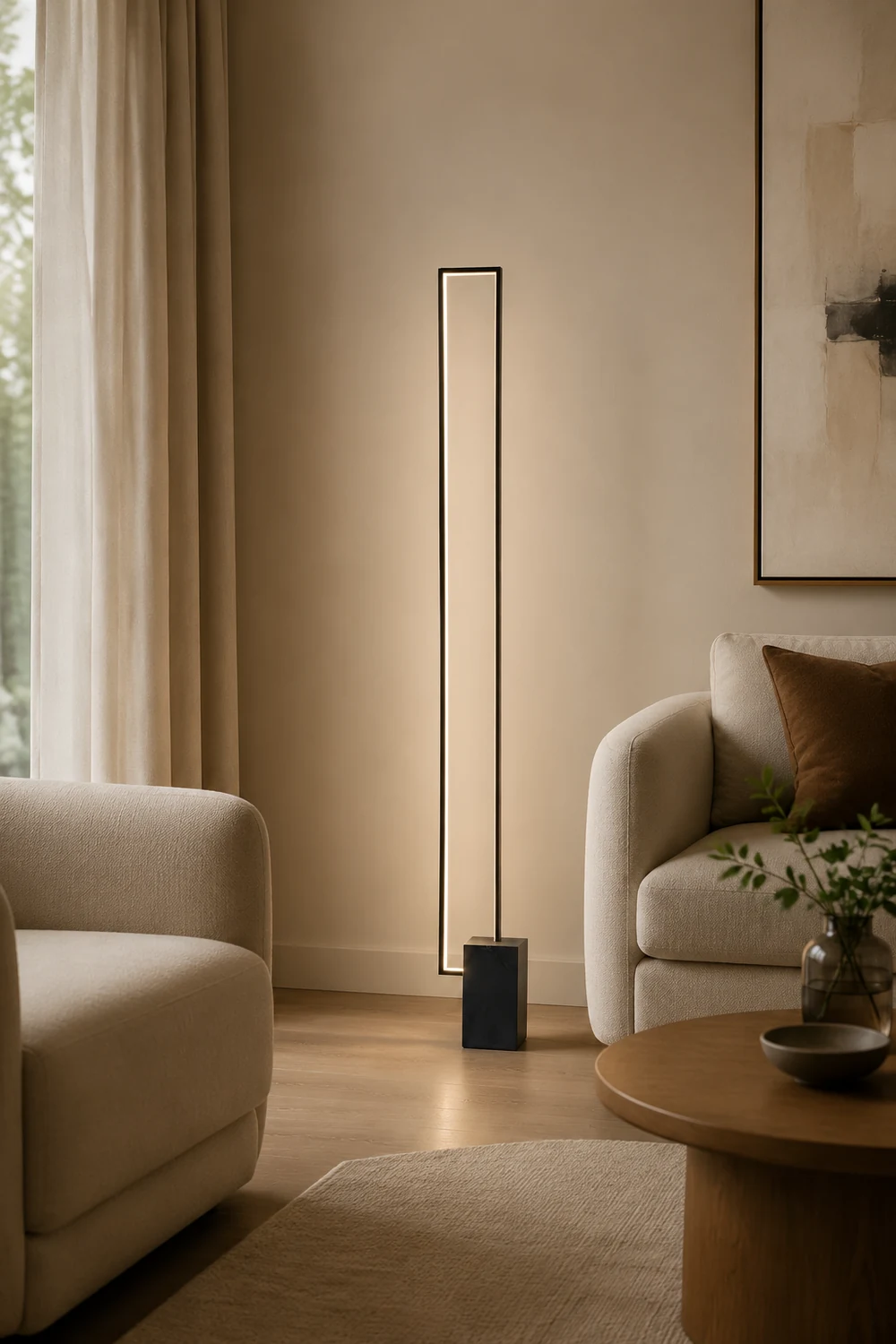 Edge Modern Minimalist Rectangular Metal Floor Lamp, Black - Lumpaz