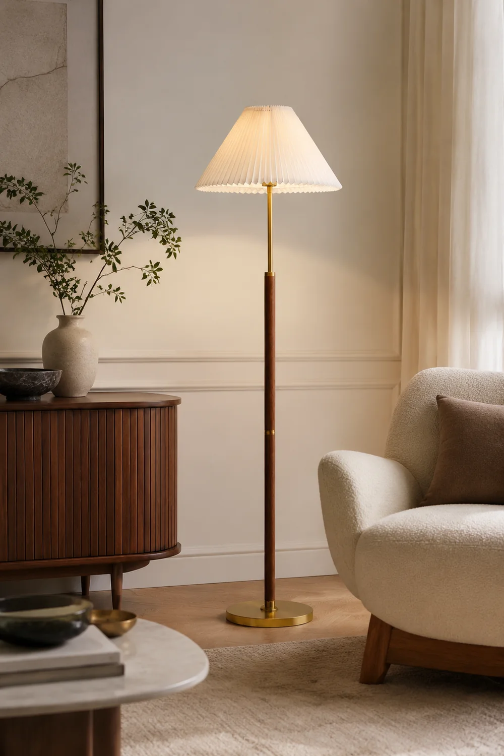 Ozawa Simple Walnut/Metal/Fabric, Table/Floor Lamp, Living Room - Lumpaz