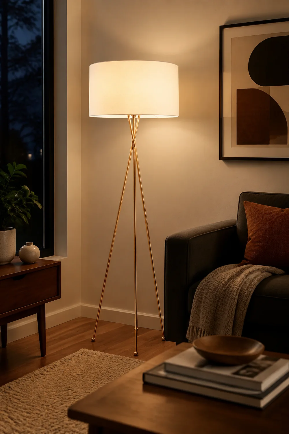Baines Modern Tripod Floor & Table Lamp, Fabric - Lumpaz