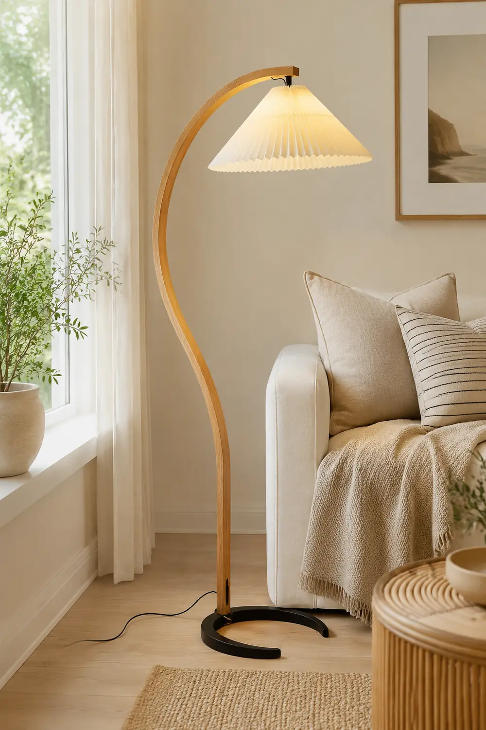 Ozawa Unique LED Beige Floor Lamp Wood/Metal Bedroom/Living Room - Lumpaz