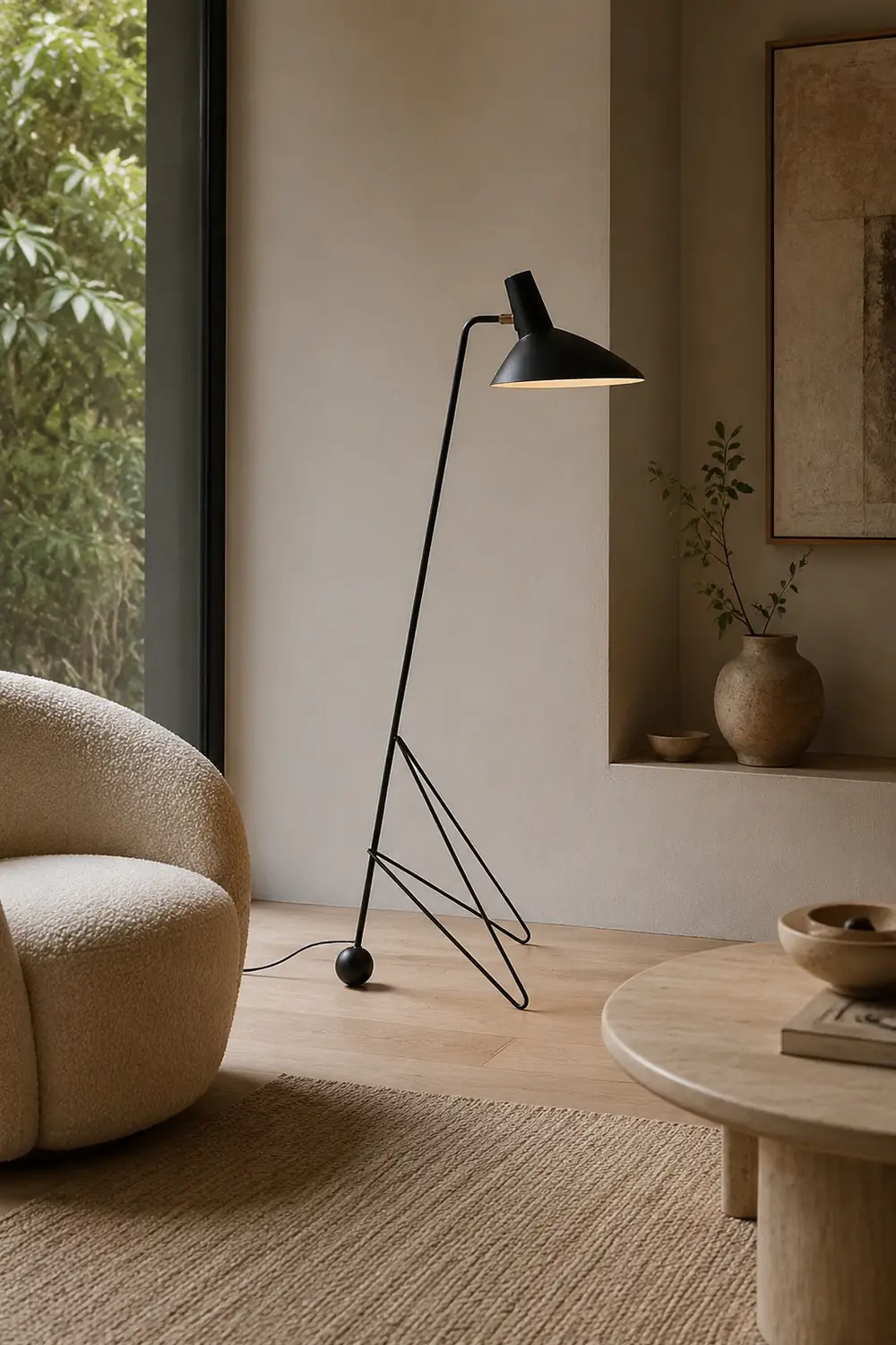 Salgado Modern Minimalist Geometric Tripod Metal Floor Lamp, Black - Lumpaz