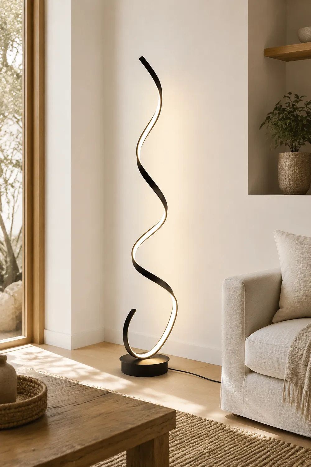Modern Steamline Minimalist linear Floor Lamp, White/Black - Lumpaz