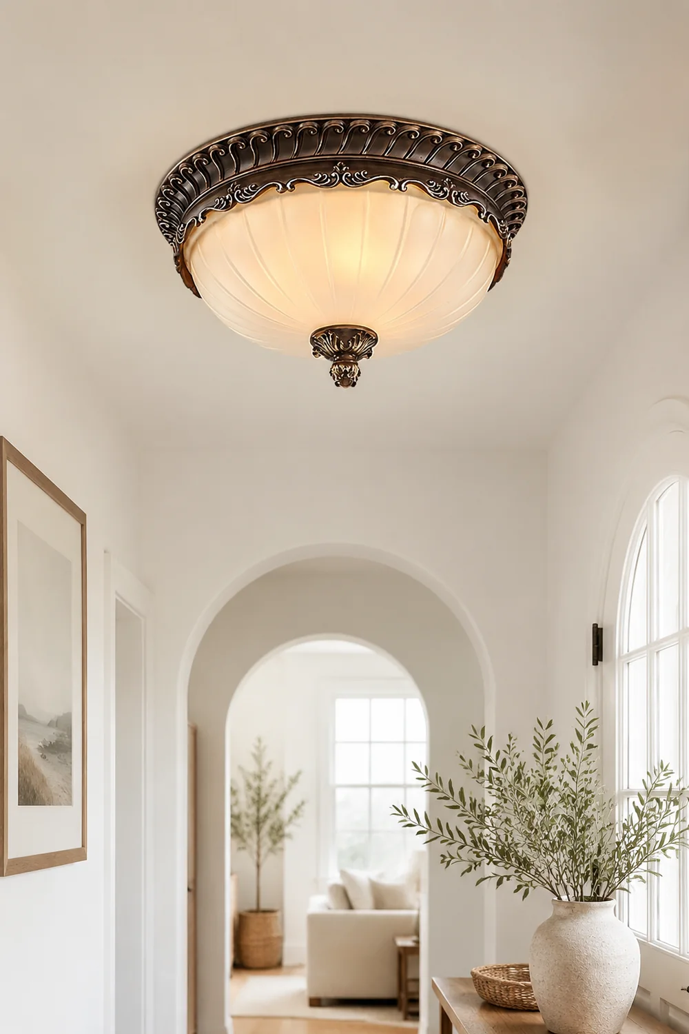Arisha Retro Semicircular Metal/Glass Flush Mount Ceiling Light, Bronze - Lumpaz