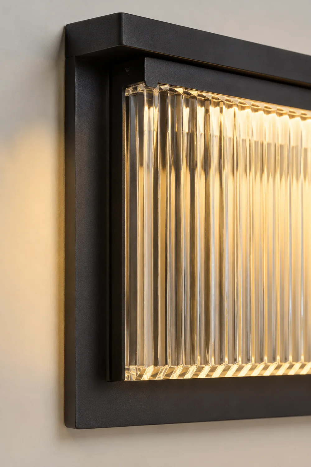 Rectangular Striped Acrylic Shade Waterproof Black Modern Solar Wall Lights - Lumpaz