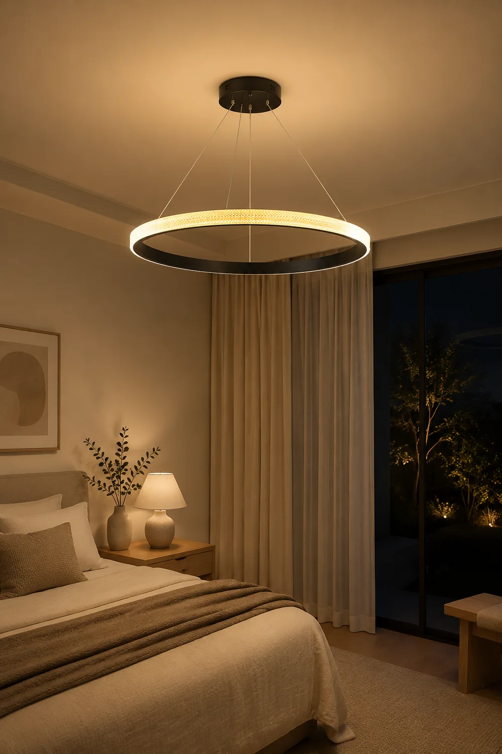 Kirsten Modern Ring Metal/Arcylic LED Pendant Light, Black/Gold - Lumpaz