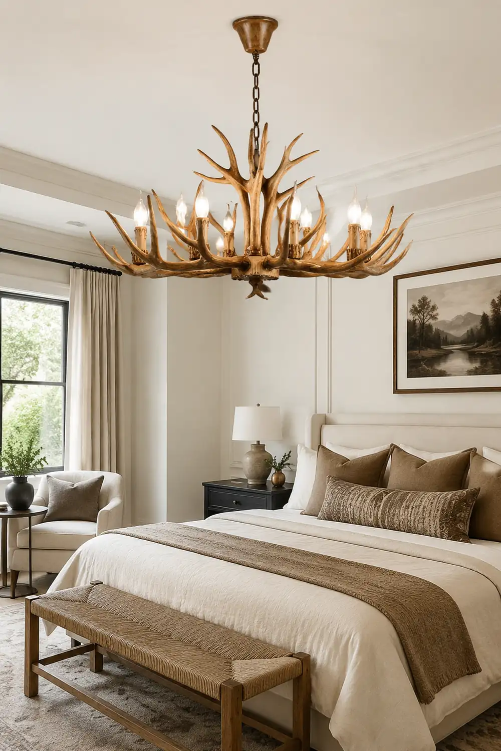 Austin Retro Deer Horn Resin Chandelier White Brown Coffee Living Room - Lumpaz