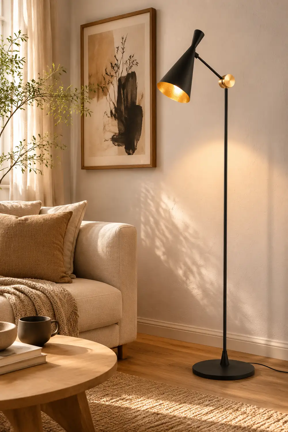 Carins Modern Minimalist Metal Tall Standing Floor Lamp, Black/Gold - Lumpaz