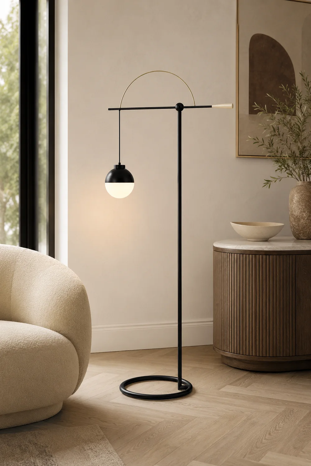 Valentina Modern Nordic Curved Bubble Metal/Glass Floor lamp, Black - Lumpaz