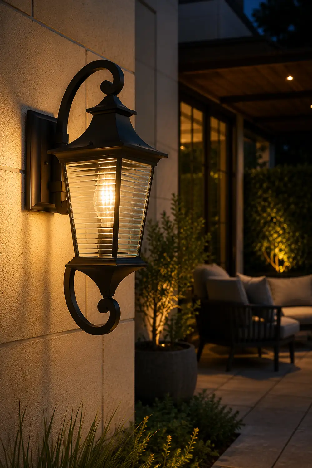 Retro Waterproof Creative Stripes Glass Shade Modern Outdoor Wall Light - Lumpaz
