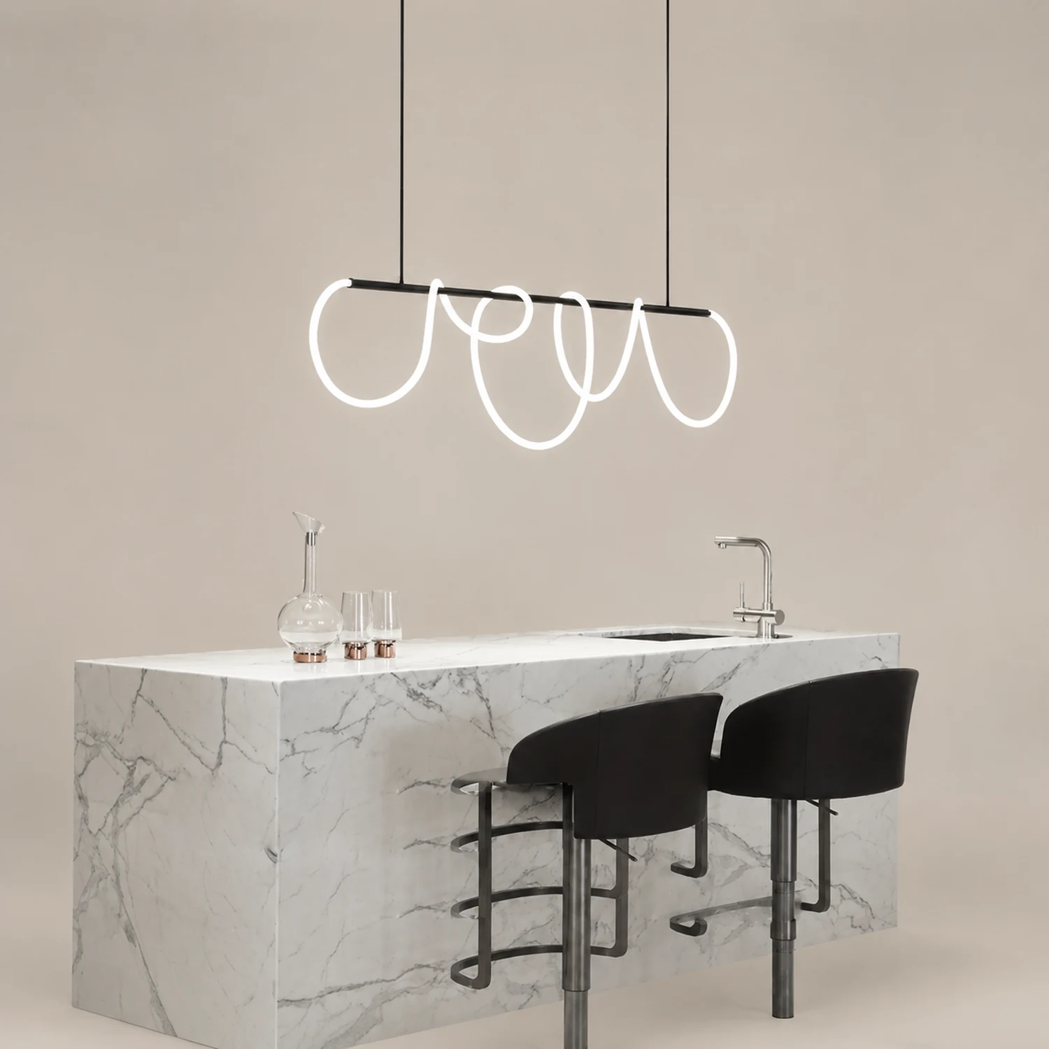 Curved & Linear Semi Flush Mount Ceiling Light, Gold - Lumpaz