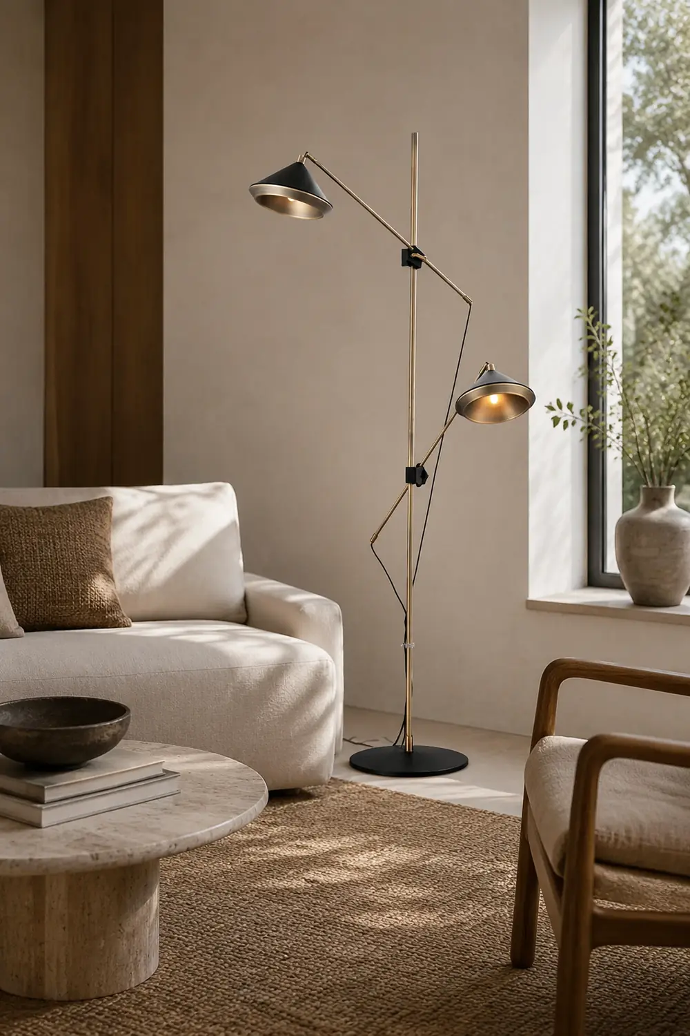 Carins Vintage Metal Tall Standing Floor Lamp, Black/Brass - Lumpaz