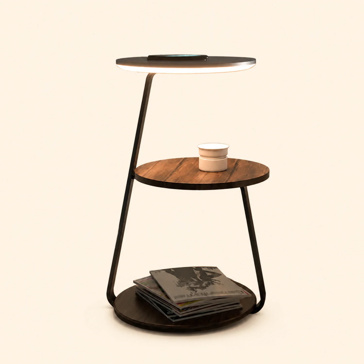 Ozawa Natural Round Wood Floor Lamp With Table Bedroom - Lumpaz