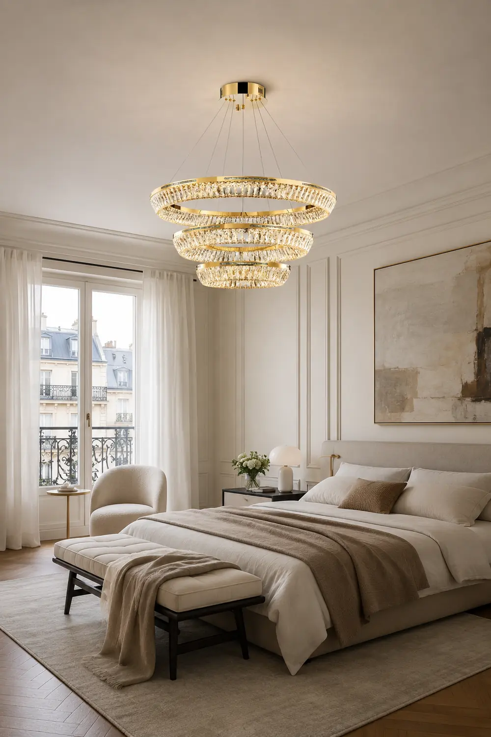 Marilyn Modern Luxury Crystal Gold Chandelier, Tri-Circle - Lumpaz