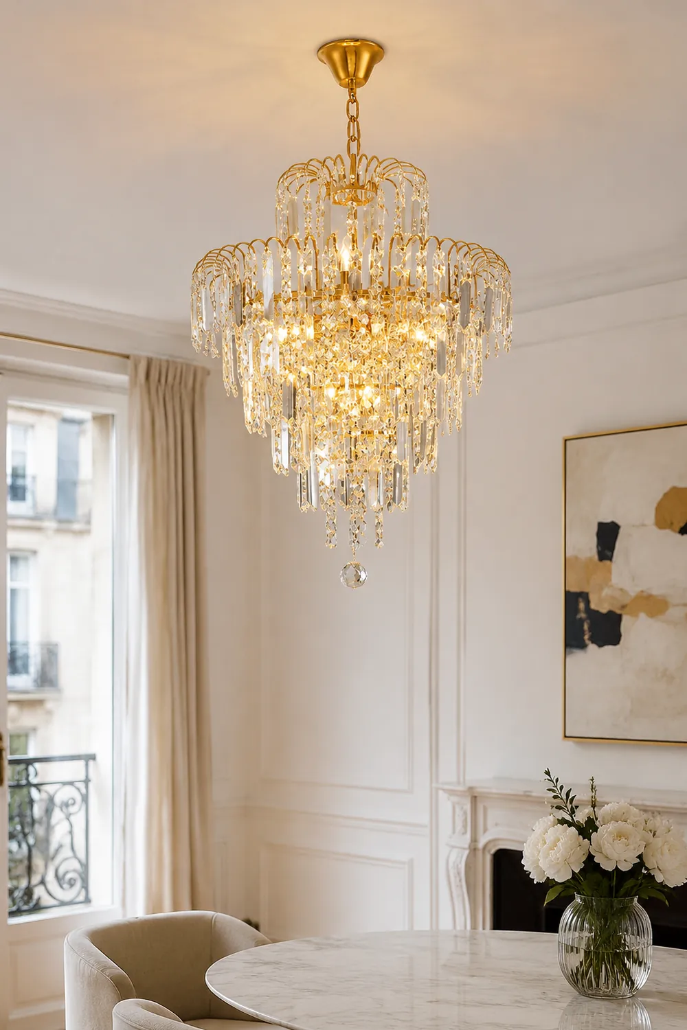 Marilyn Luxury 5 Layers Tassel Crystal Chandelier Gold - Lumpaz