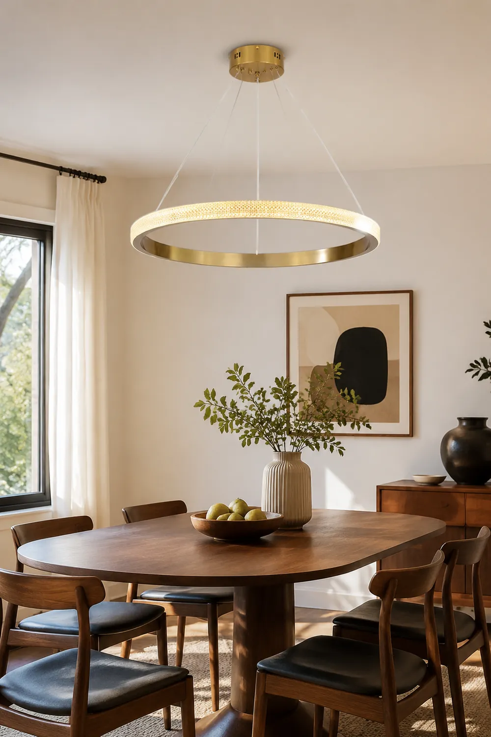 Kirsten Modern Ring Metal/Arcylic LED Pendant Light, Black/Gold - Lumpaz