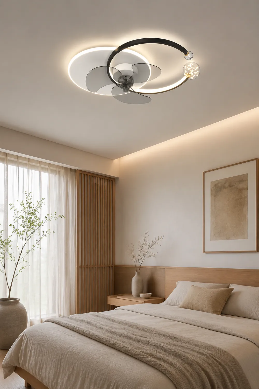 Madina Double-C Starry Ceiling Fan with Light, 2 Color, 24.5" - Lumpaz